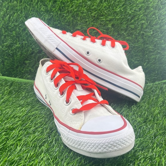 Converse Chuck Taylor All Star Low Top White Red Laces Mens 6.5 Womens 8.5 - Picture 9 of 12